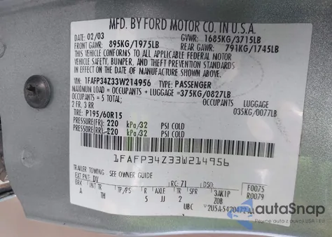 2003 Ford Focus Se from USA, damaged, VIN 1FAFP34Z33W214956